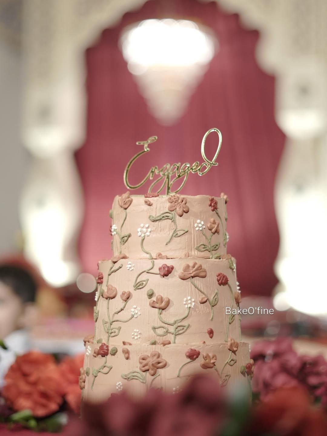 Earthy floral engagement cake